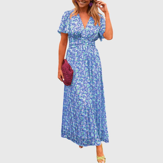 Regine | Dames maxijurk met bloemenprint en korte mouwen