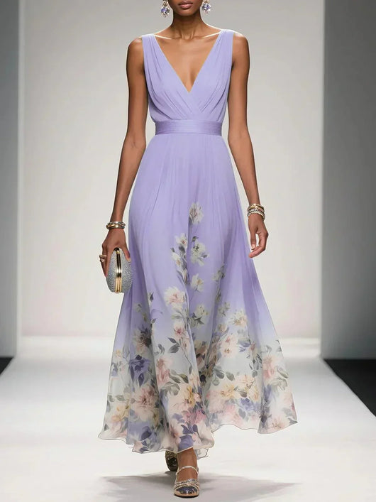 Carolin | Dames zomermaxijurk van chiffon met bloemenprint