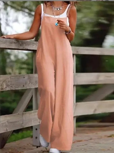 Elfriede | Linnen dames tuinbroekjumpsuit met wijde pijpen en bandjes