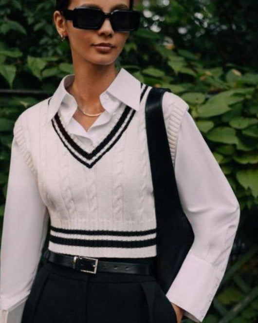 Gebreid gilet met V-hals
