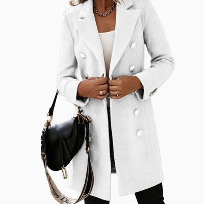 Amelie | Dubbelrijse lange dames mantel met slim fit
