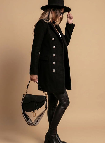 Amelie | Dubbelrijse lange dames mantel met slim fit