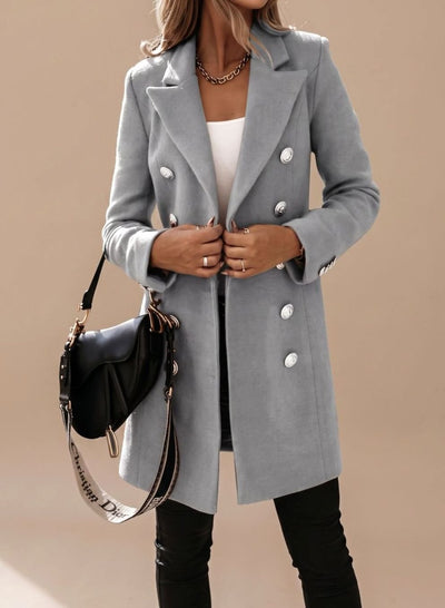Amelie | Dubbelrijse lange dames mantel met slim fit