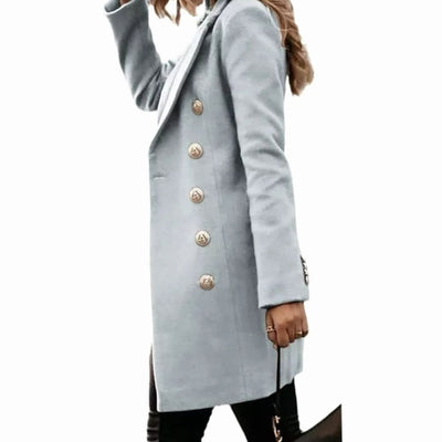 Amelie | Dubbelrijse lange dames mantel met slim fit