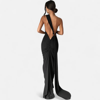 Lara | Dames maxijurk met one-shoulder halterhals