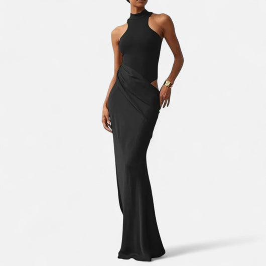Kerstin | Dames maxijurk met cut-out en halterhals