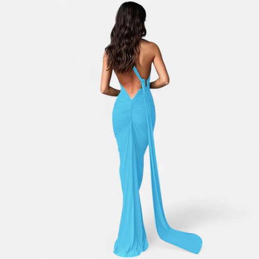 Lara | Dames maxijurk met one-shoulder halterhals