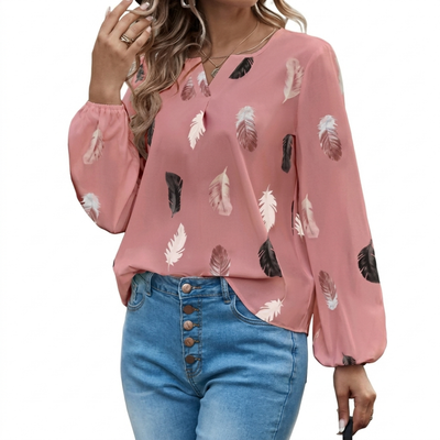 Dames blouse los en elegant – V-hals met lange mouwen