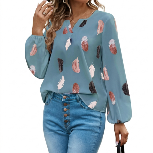 Dames blouse los en elegant – V-hals met lange mouwen