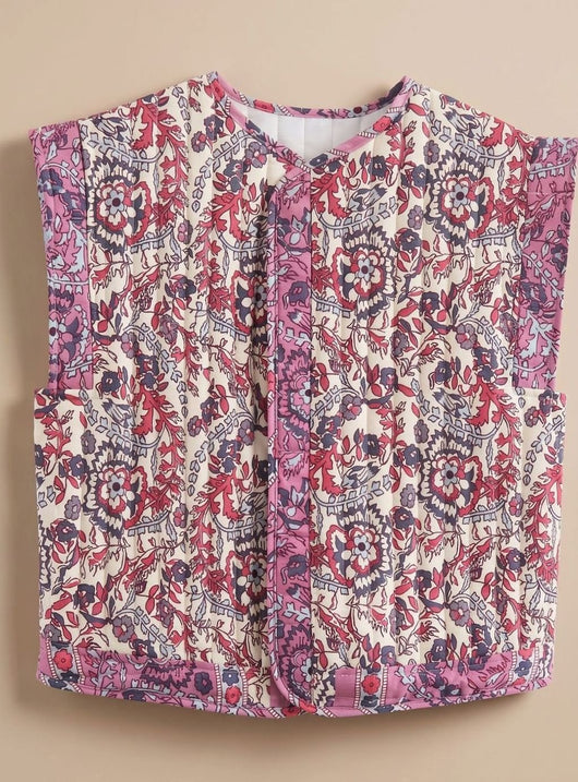 Hannah | Gewatteerde dames bodywarmer met bloemendessin en zijzakken