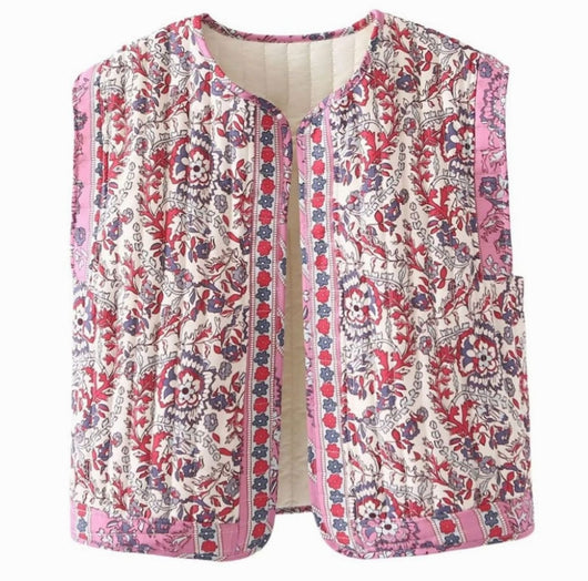 Hannah | Gewatteerde dames bodywarmer met bloemendessin en zijzakken