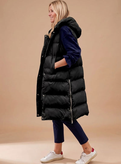 Elfriede | Lange gewatteerde dames bodywarmer met capuchon