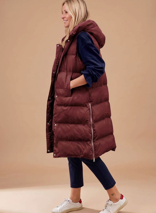 Elfriede | Lange gewatteerde dames bodywarmer met capuchon