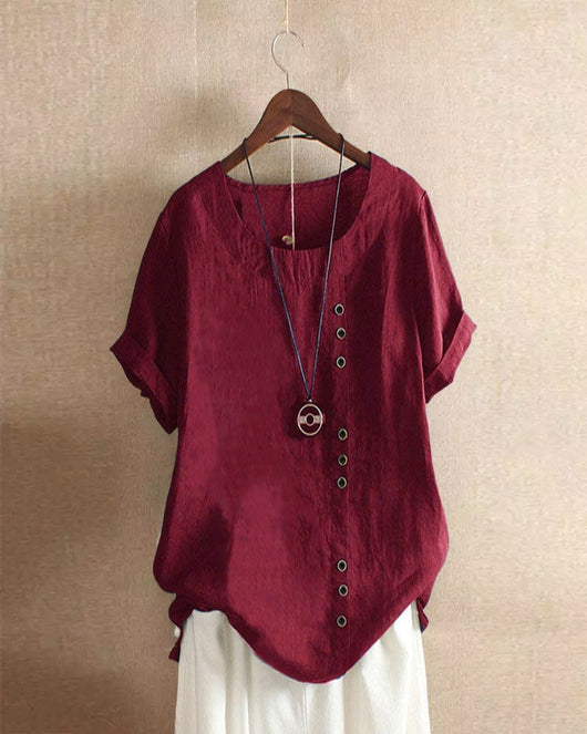 Doris | Casual damesblouse met knoopdetail en korte mouwen