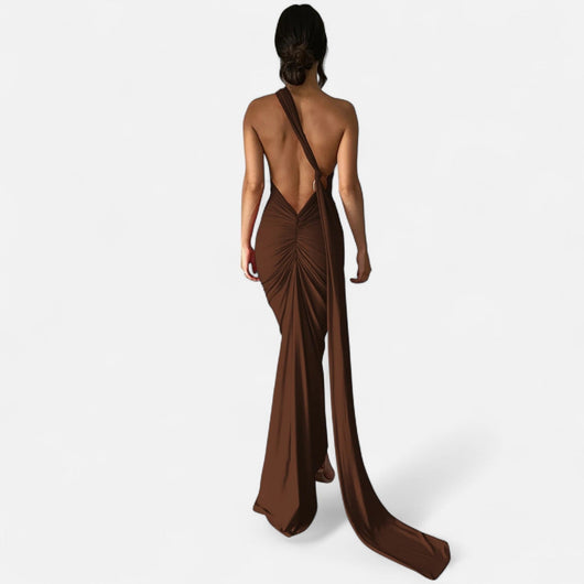 Lara | Dames maxijurk met one-shoulder halterhals