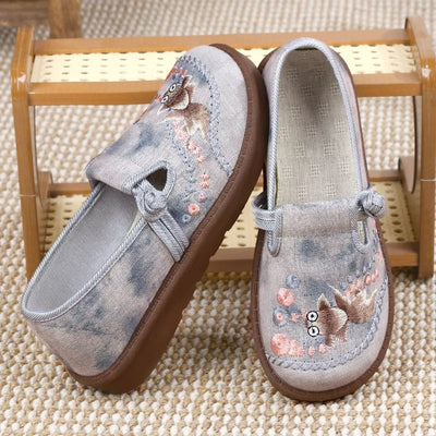 Marie | Dames instap loafers met bloemenborduursel en pareltjes
