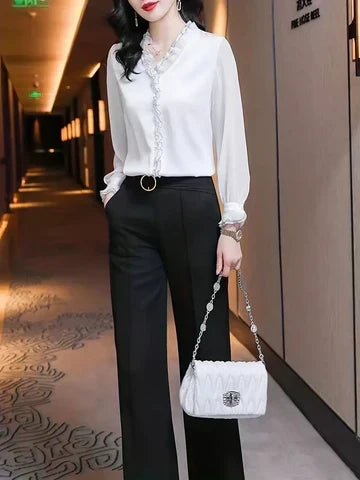 Felicia | Elegante damesblouse met ruches en lange mouwen
