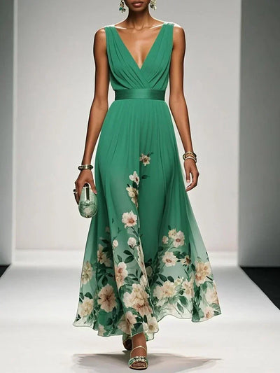 Carolin | Dames zomermaxijurk van chiffon met bloemenprint