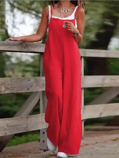 Elfriede | Linnen dames tuinbroekjumpsuit met wijde pijpen en bandjes
