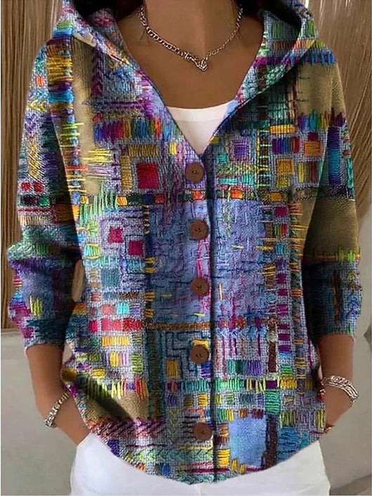 Marie | Kleurrijk damesvest met capuchon en knoopsluiting