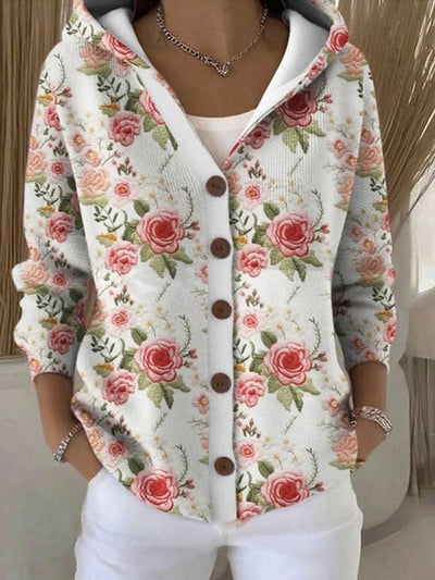 Marie | Kleurrijk damesvest met capuchon en knoopsluiting