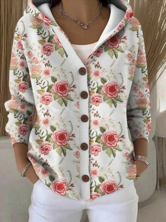 Marie | Kleurrijk damesvest met capuchon en knoopsluiting