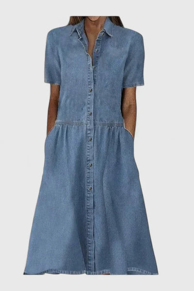 Viola | Dames midijurk met knoopsluiting en korte mouwen