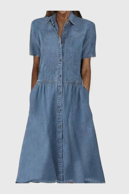 Viola | Dames midijurk met knoopsluiting en korte mouwen