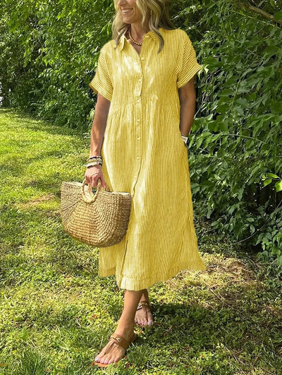 Greta | Dames gestreepte midi-jurk met knoopsluiting