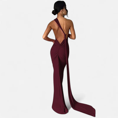 Lara | Dames maxijurk met one-shoulder halterhals