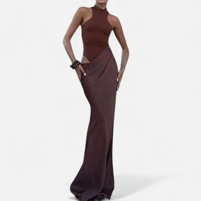Kerstin | Dames maxijurk met cut-out en halterhals