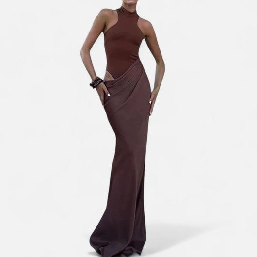Kerstin | Dames maxijurk met cut-out en halterhals