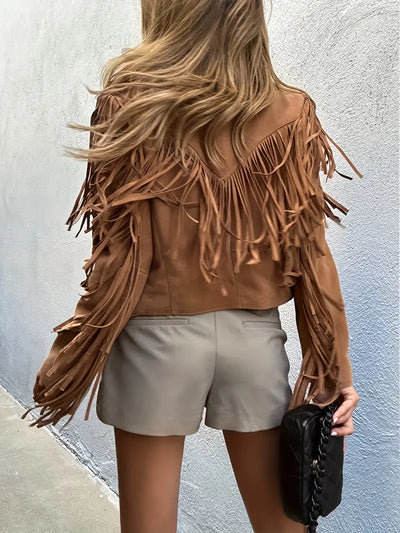Natalie | Dames boho-chic jack van imitatiesuède met franjes