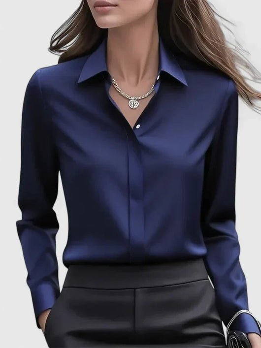 Anja | Elegante dames satijnblouse met knoopsluiting