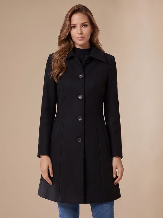 Marie | Dames A-lijn wintermantel met knoopsluiting en klassieke kraag