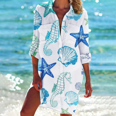 Mia | Losvallende dames blousejurk met lange mouwen en tie-dye print