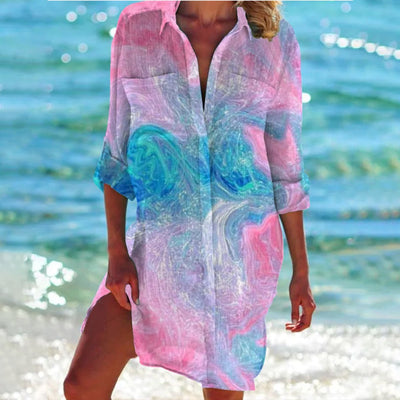 Mia | Losvallende dames blousejurk met lange mouwen en tie-dye print