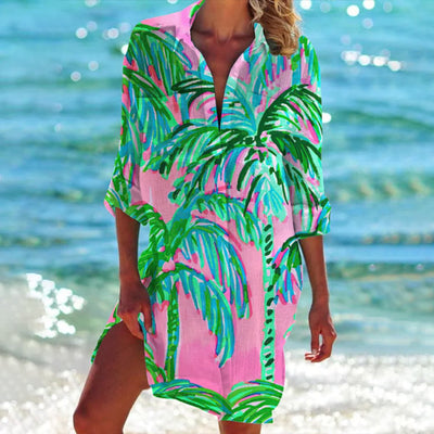 Mia | Losvallende dames blousejurk met lange mouwen en tie-dye print