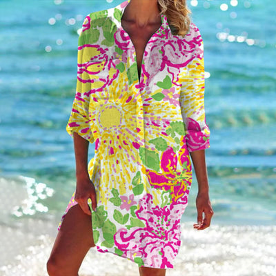 Mia | Losvallende dames blousejurk met lange mouwen en tie-dye print