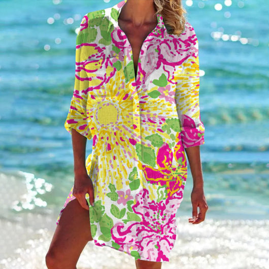 Mia | Losvallende dames blousejurk met lange mouwen en tie-dye print