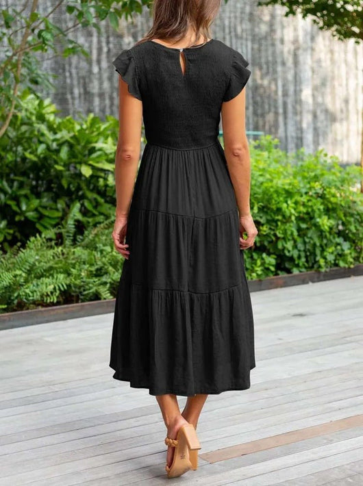 Johanna | Dames gelaagde midi-jurk met corrigerend effect