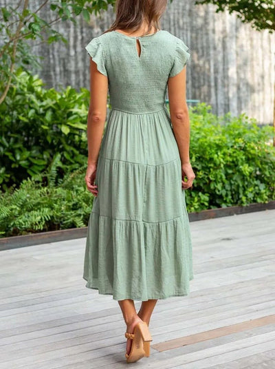 Johanna | Dames gelaagde midi-jurk met corrigerend effect