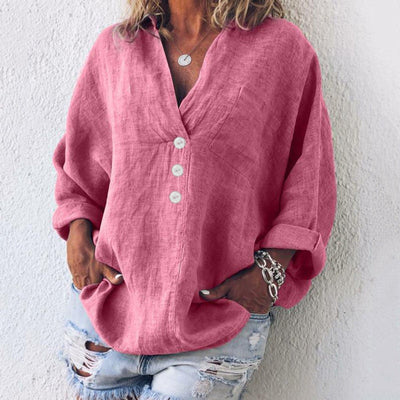 Elfriede | Oversized dames blouse van katoen-linnen met V-hals