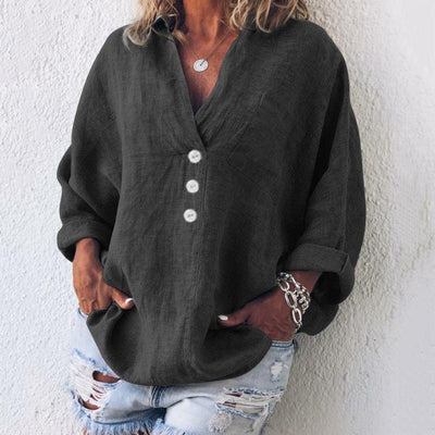 Elfriede | Oversized dames blouse van katoen-linnen met V-hals