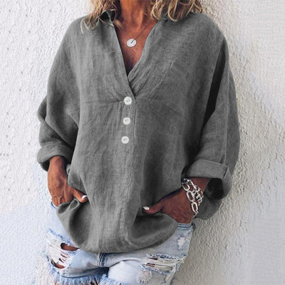 Elfriede | Oversized dames blouse van katoen-linnen met V-hals