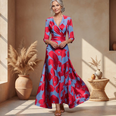 Katharina | Figuuraccentuerende dames wikkeljurk met print en driekwartmouwen