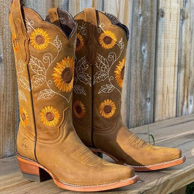 Elisabeth | Dames cowboylaarzen met zonnebloemborduursel