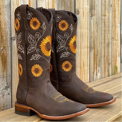 Elisabeth | Dames cowboylaarzen met zonnebloemborduursel