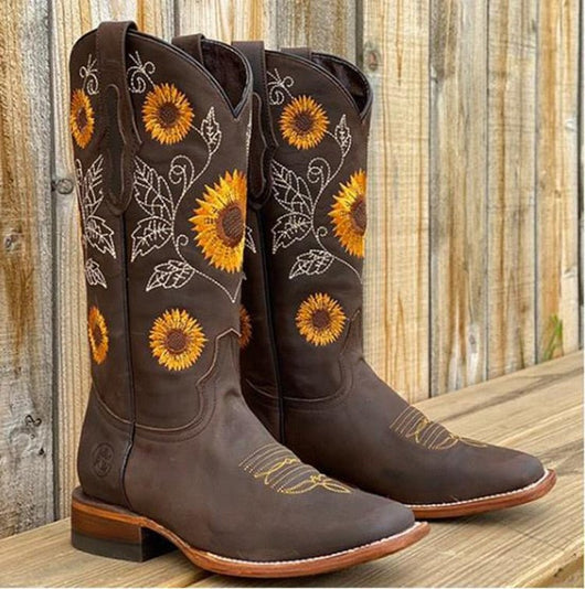 Elisabeth | Dames cowboylaarzen met zonnebloemborduursel