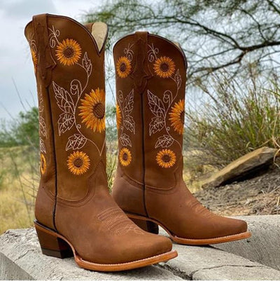 Elisabeth | Dames cowboylaarzen met zonnebloemborduursel